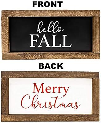 Cam n Honey Reversible Hello Fall/Merry Christmas Rustic Wood Sign-Farmhouse Home Thanksgiving an... | Amazon (US)