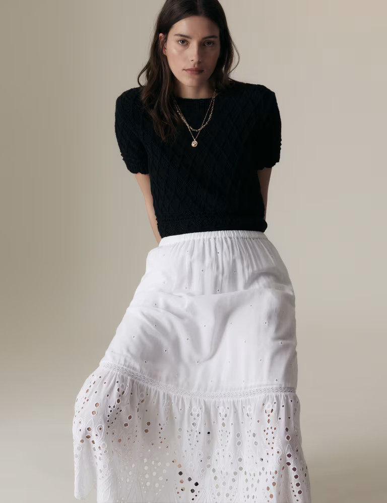 Cotton Rich Broderie Midaxi Tiered Skirt | Marks & Spencer (UK)