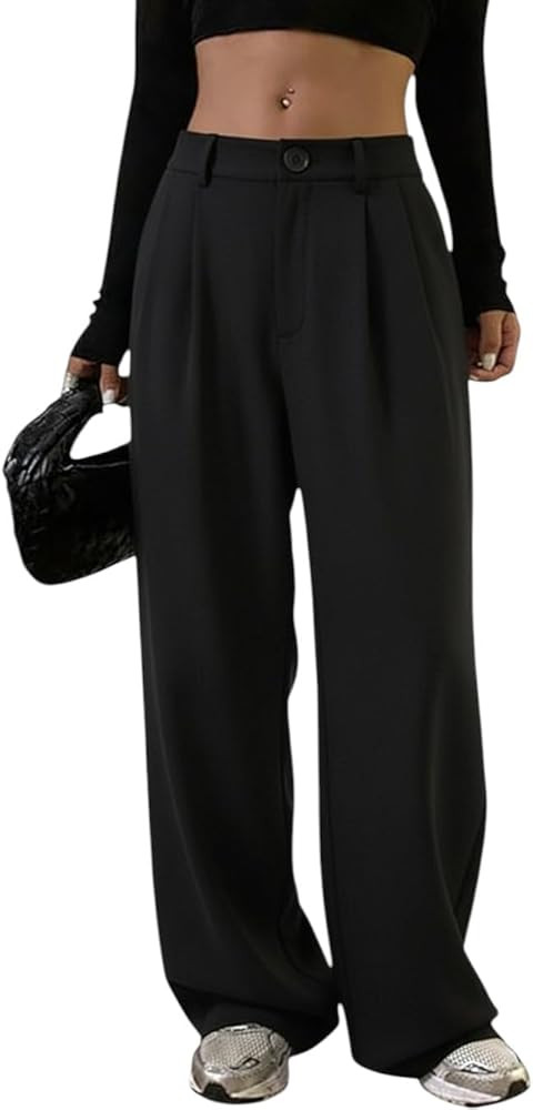 Oomph! Women's High-Waisted Pant | Wide Leg Trousers | Korean Style Stretchable Trouser|Trouser f... | Amazon (US)