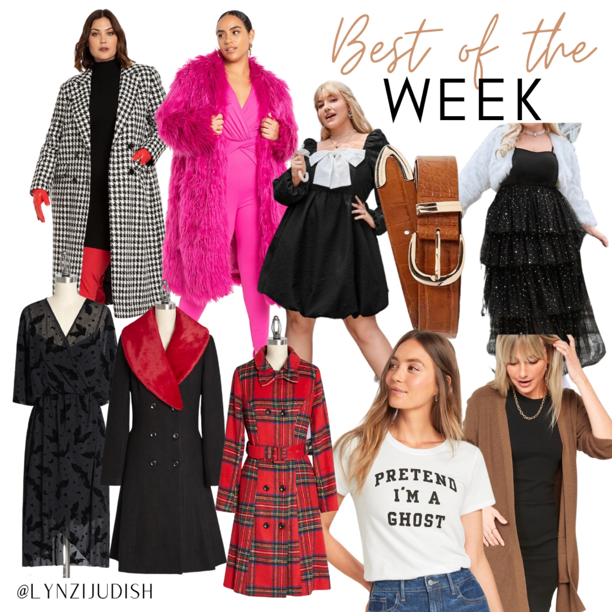 Best of the Week - all of the most clicked items of last week 

Plus size fashion, curves, plus size style, size 16 influencer, winter coat, houndstooth coat, pink faux fur coat, cute black dress, extended sizes brown belt, black layered skirt, black bat dress, Halloween dress, black pea coat, Christmas red plaid coat, pretend I’m a ghost shirt, brown long cardigan 

#LTKcurves #LTKunder100 #LTKunder50