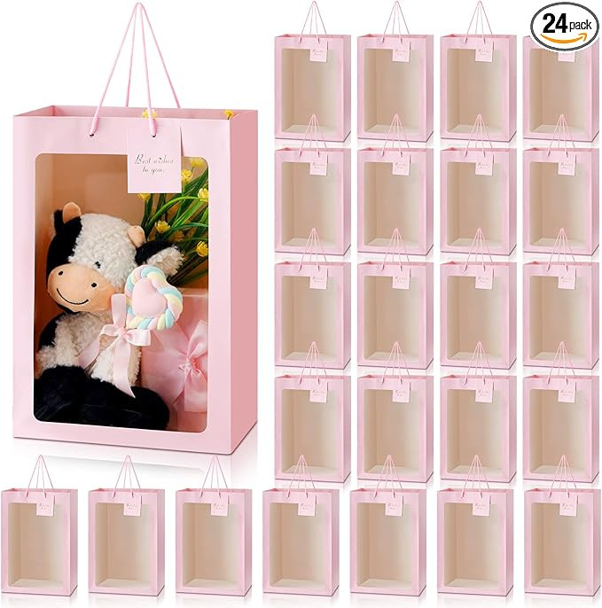 Yahenda 24 Pcs Valentine's Day Clear Gift Bag with Window 13.8 x 9.8 x 5.9 Large Transparent Bouq... | Amazon (US)