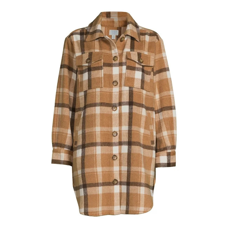 Time and Tru Women's Long Line Plaid Shacket, Sizes XS -XXXL | Walmart (US)