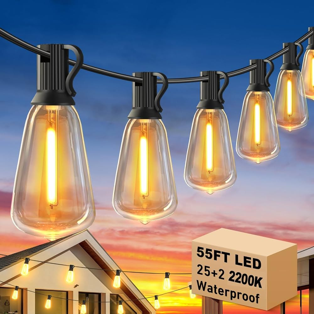 Outdoor String Lights with 27 Shatterproof LED Edison Bulbs (2 Spares), 55FT Waterproof ST38 Pati... | Amazon (CA)