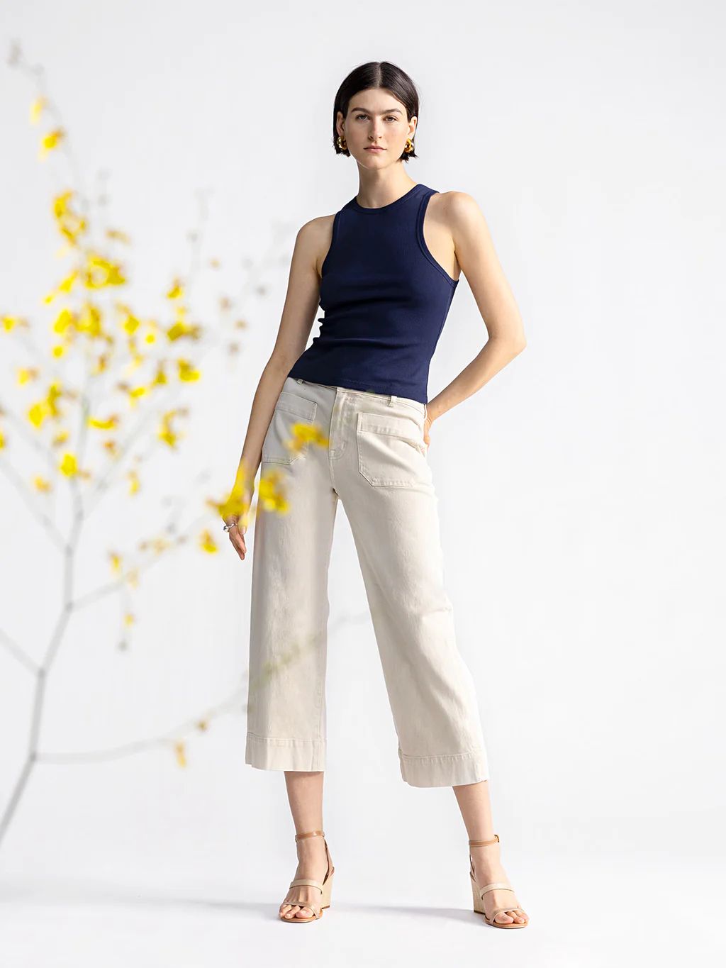 The Marine Standard Rise Crop Trouser Pant French Vanilla | Sanctuary Clothing