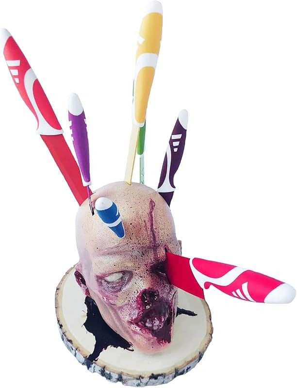 YUZHANGTONG Halloween Decoration Props, Kitchen Skeleton Knife Holder, Lifelike Latex Zombie Head... | Amazon (US)