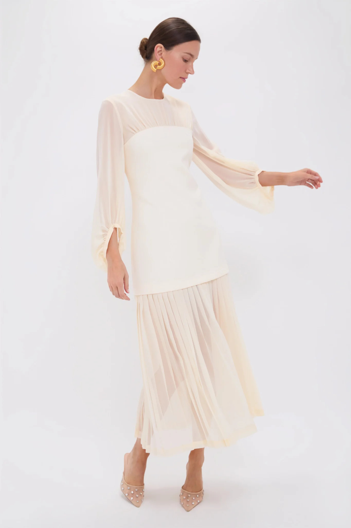 Ivory Pleated Lorraine Dress | Tuckernuck (US)