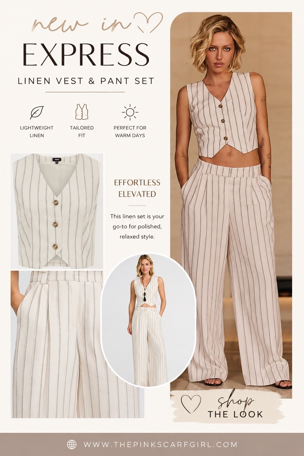 Found the perfect summer linen set 🤍
This striped vest and wide-leg pant set from Express looks polished, feels lightweight, and gives that effortless expensive-looking vibe I’m always chasing.
An easy yes for warm-weather outfits.
Shop the look on LTK ✨
#LTKStyle #LinenStyle #SummerOutfit #NeutralFashion #SoftLuxury

#LTKTravel