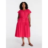 Time and Tru Women's and Women's Plus Double Cloth Midi Dress, Sizes XS-4X | Walmart (US)
