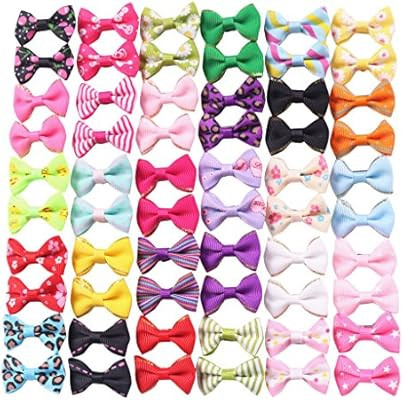 YAKA 60PCS (30 Paris) Cute Puppy Dog Small Bowknot Hair Bows with Rubber Bands (or Clips) Handmad... | Amazon (US)