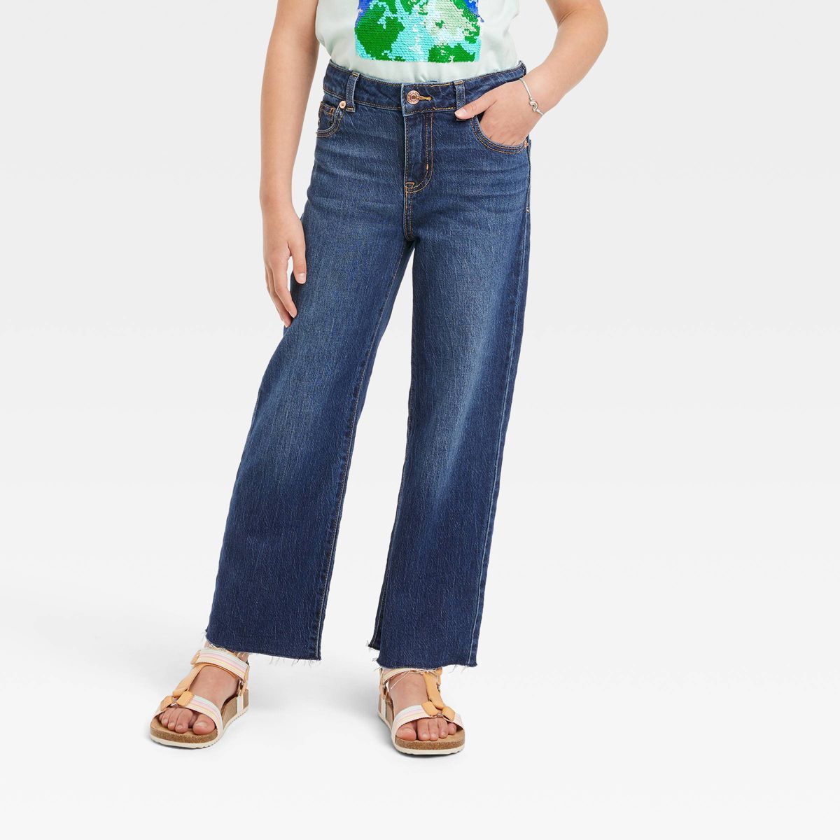 Girls' Mid-Rise Wide Leg Crop Jeans - Cat & Jack™ | Target