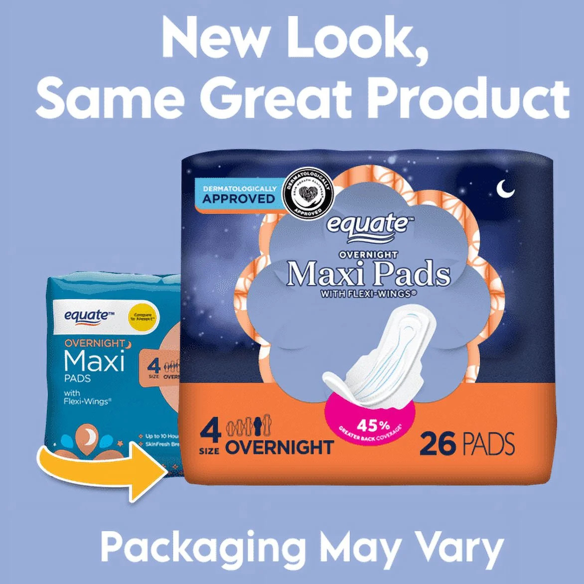 Equate Overnight Maxi Pads with Flexi-Wings, Unscented, Size 4, 26 Count | Walmart (US)