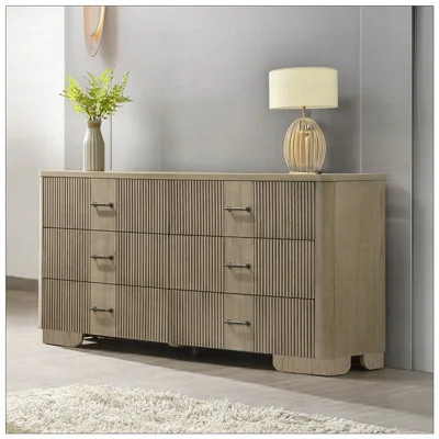 Transitional Style Dresser with 6x Storage Drawers Reeded Front    Wooden Rustic Bedroom Furniture | Wayfair North America