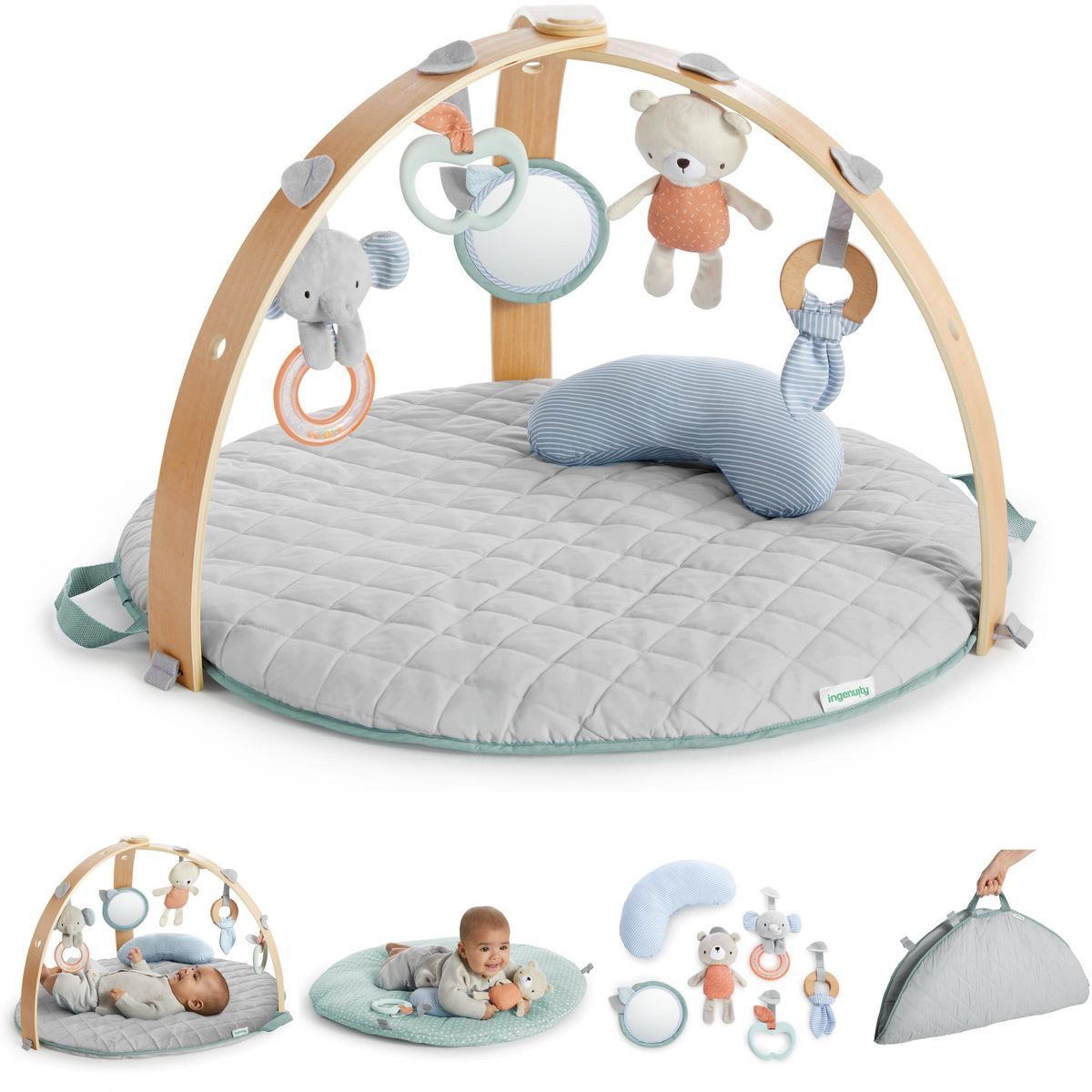 Ingenuity Cozy Spot Reversible Duvet Activity Gym with Wooden Toy Bar | Target