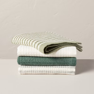 4pk Waffled Cotton Dish Cloth Set - Green Stripes - Hearth & Hand™ with Magnolia | Target