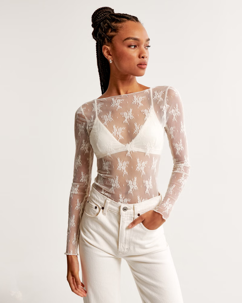 Long-Sleeve Lace Slash Top | Abercrombie & Fitch (US)