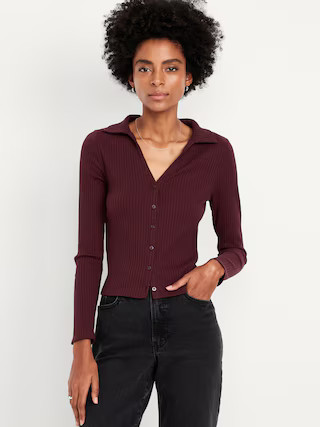 Slim Ribbed Button-Down Top | Old Navy (US)