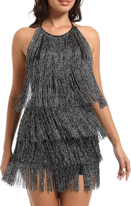 EVELUST Womens Country Concert Fringe Dress - Western Cowgirl Outfit Backless Halter Elastic Jump... | Amazon (US)