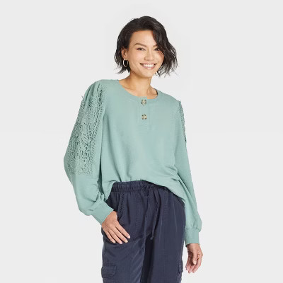Women's Henley Sweatshirt - Knox Rose™ Blue XS | Target