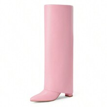 Modatope Knee High Boots Women Chunky High Heels Zipper Pointed Toe Long Boots | SHEIN