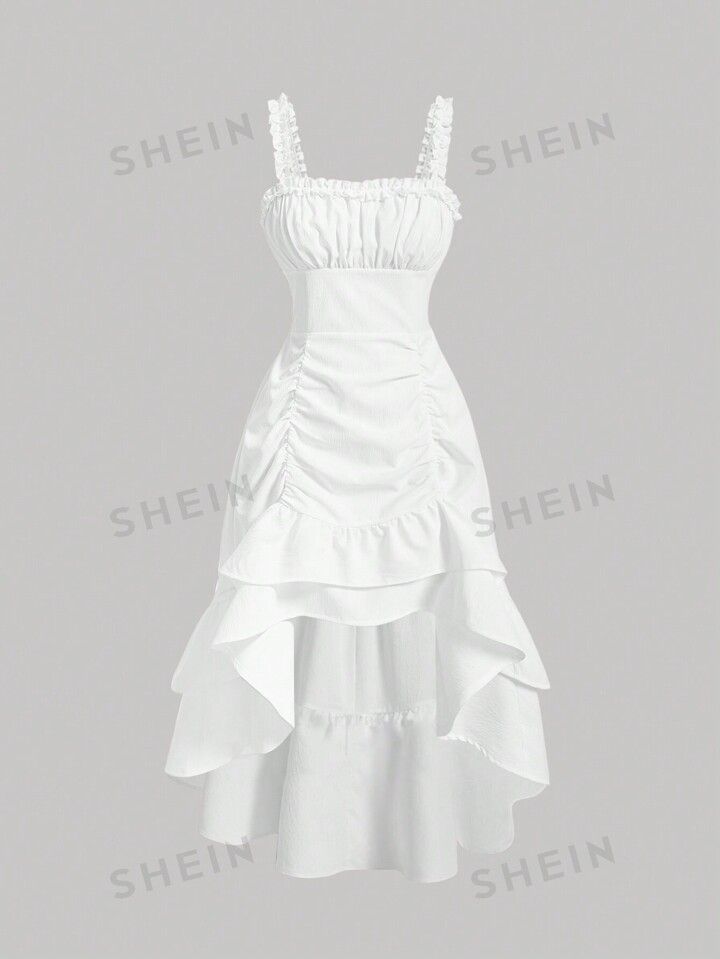 SHEIN MOD Ruched Bust Layered Ruffle Hem Cami Dress Without Corset,Flamenco Dress | SHEIN