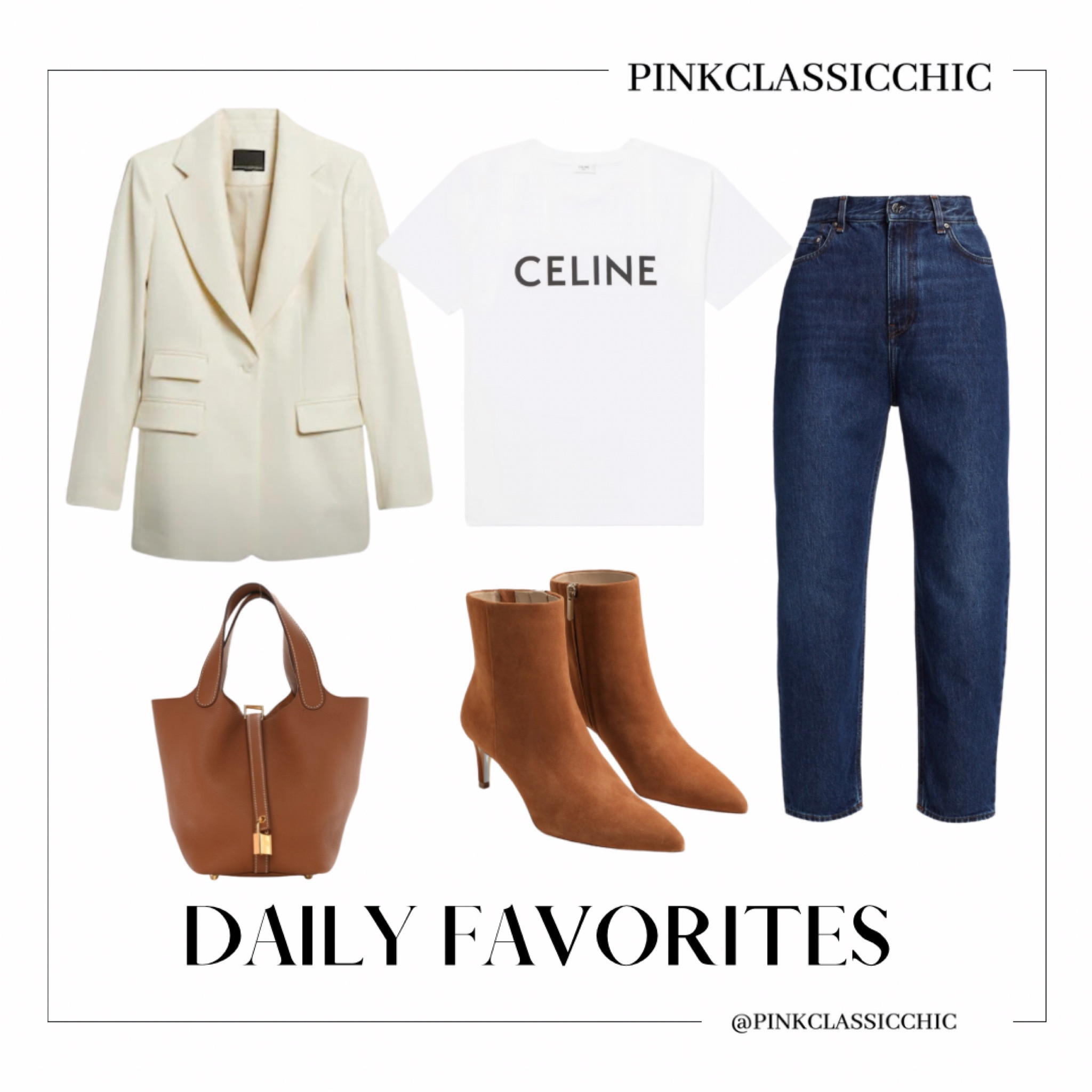 Celine shirt, Totême jeans, jeans, blazer, ivory blazer, Celine, Picotin, Sam Edelman, booties, brown booties, street styles, street looks, classy looks, classy outfits, weekend styles 

#LTKstyletip #LTKSale #LTKFind