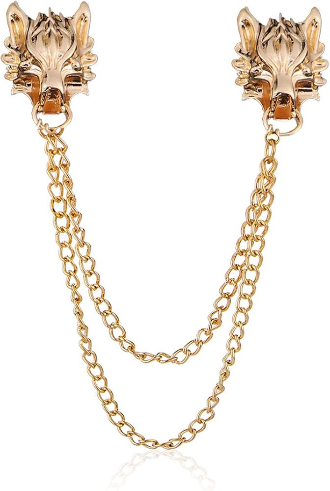 Wolf Head Long Collar Chain Brooch.Punk Gold Silver Chain Tassel Brooch Pin,Cool Animal Head Coll... | Amazon (US)