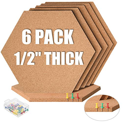 Amazon.com : SUNGIFT Hexagon Cork Board Tiles Self Adhesive 6 Pack - 1/2" Thick Corkboards for Wa... | Amazon (US)