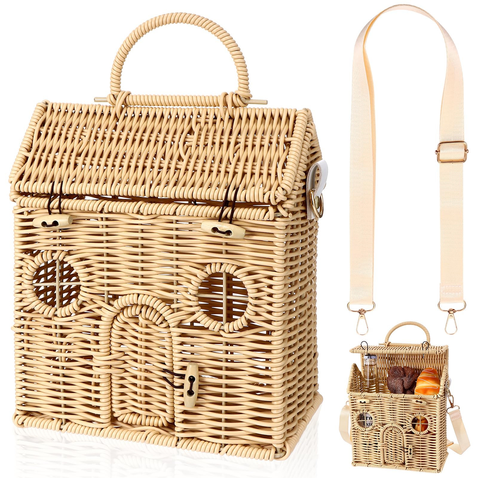 Handmade Rattan Doll House Rattan House Shape Shoulder Bag Wicker Basket with Lid Mouse in a Box ... | Amazon (US)