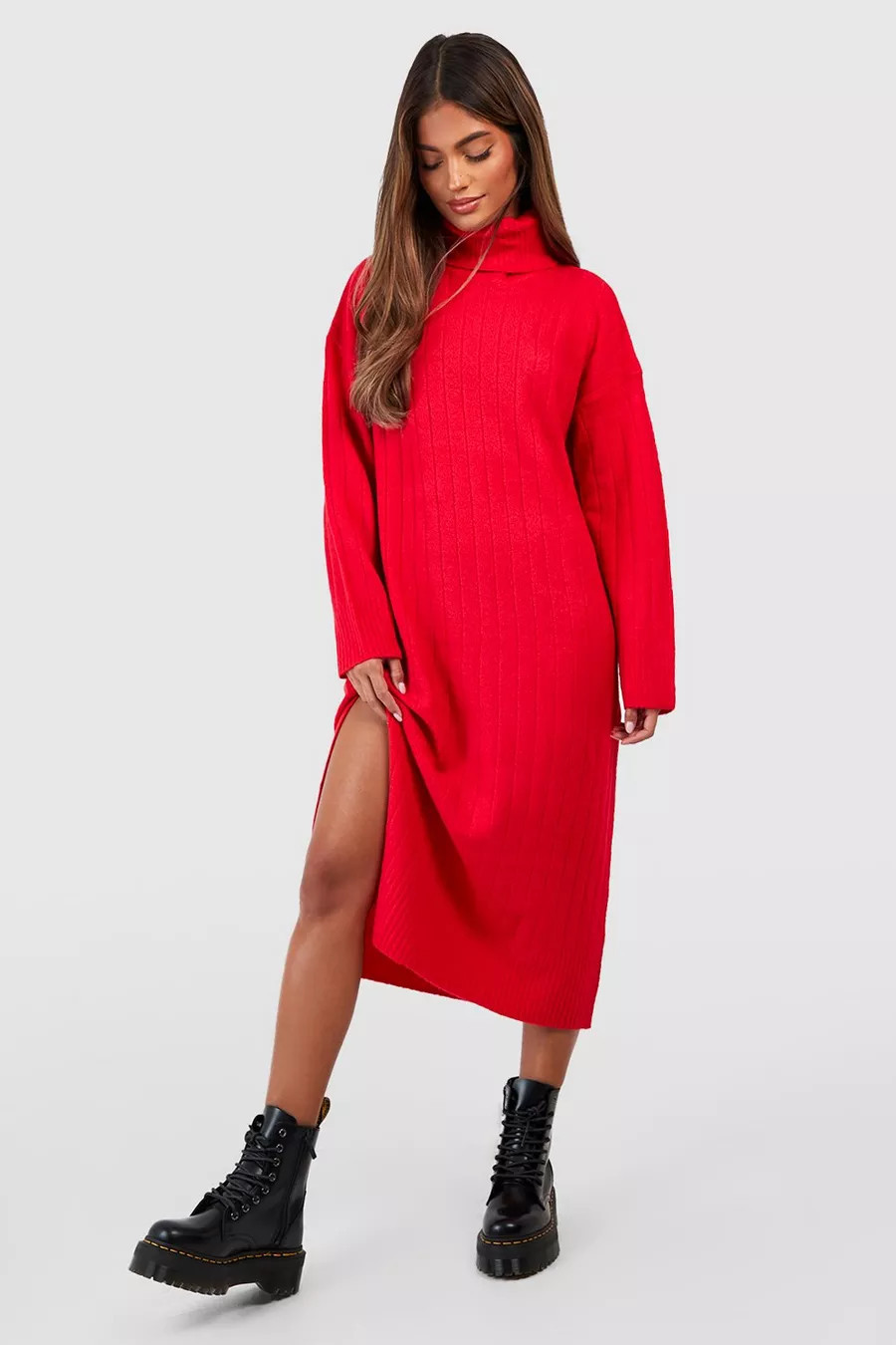 Turtleneck Rib Knit Dress | boohoo (US & Canada)