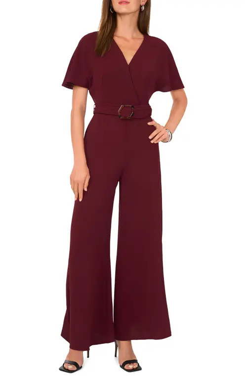Vince Camuto Open Back Wide Leg Belted Jumpsuit in Crisp Merlot at Nordstrom, Size Small | Nordstrom