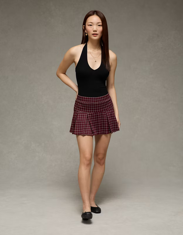AE It Knit Low-Rise Pleated Plaid Skort | American Eagle Outfitters (US & CA)