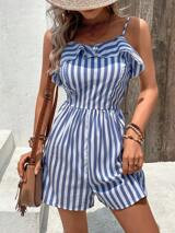 SHEIN VCAY Striped Ruffle Trim Cami Romper Without Belt | SHEIN