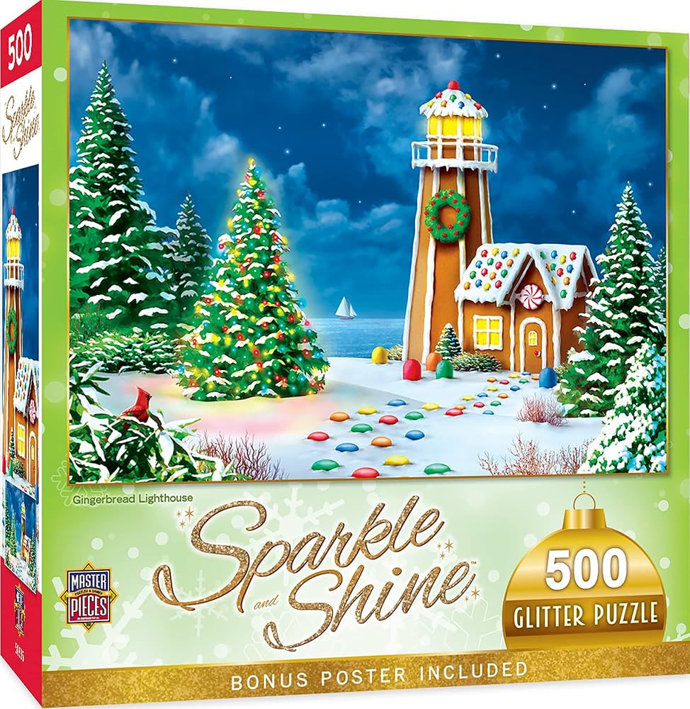 MasterPieces 500 Piece Glitter Christmas Jigsaw Puzzle - Gingerbread Lighthouse - 15"x21" | Amazon (US)