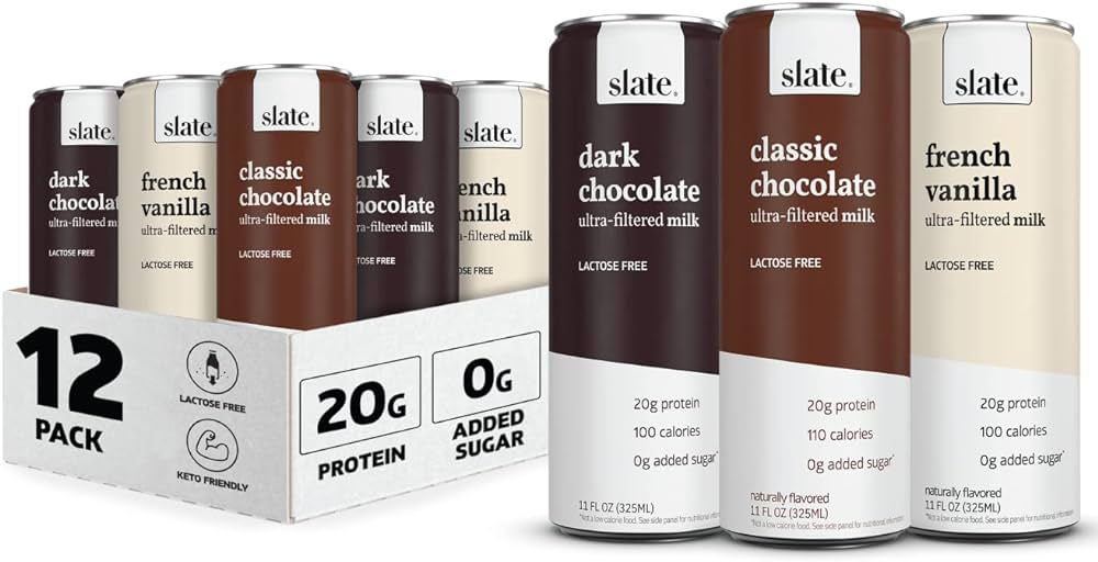 Slate Milk - High Protein Shake, Core Variety Pack, Classic Chocolate, Dark Chocolate, French Van... | Amazon (US)