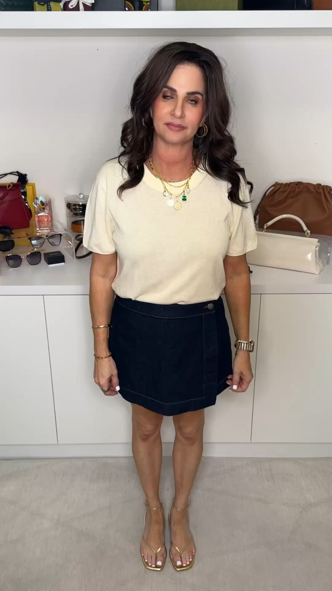 The tee is a cashmere lightweight super comfy tee ! Wearing a sm, the skirt is a skort which is even better . Wearing a 25. Perfect for summer .

#LTKootd #LTKPetite #LTKOver40