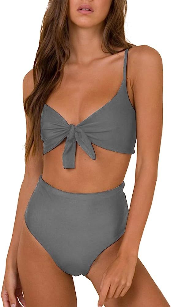 Womens High Waisted Bikini Set Tie Knot High Rise Two Piece Swimsuits Bathing Suits | Amazon (US)