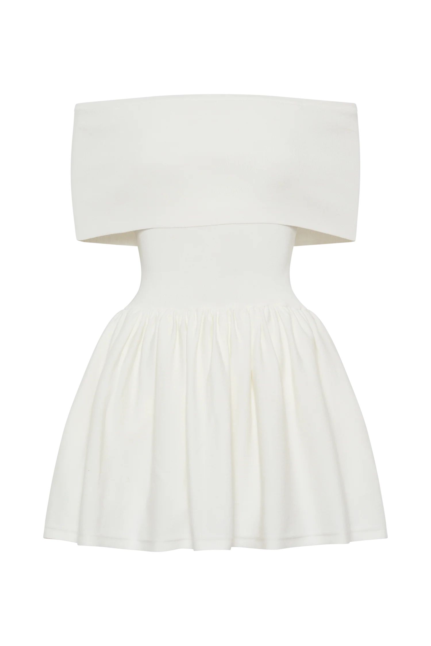 Lydia Off Shoulder Knit Mini Dress - White | MESHKI US