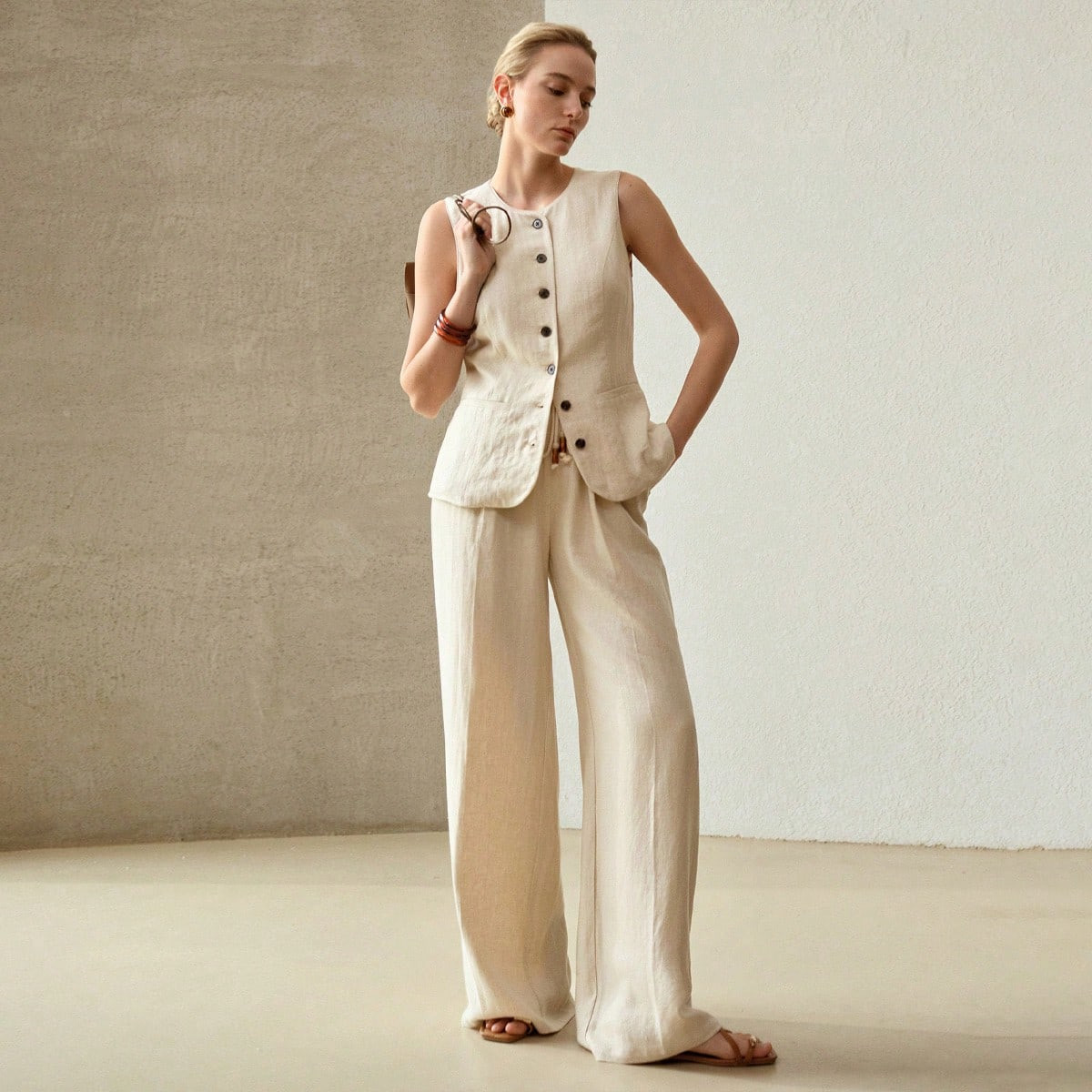 MOTF PREMIUM LINEN WIDE LEG PANTS | SHEIN