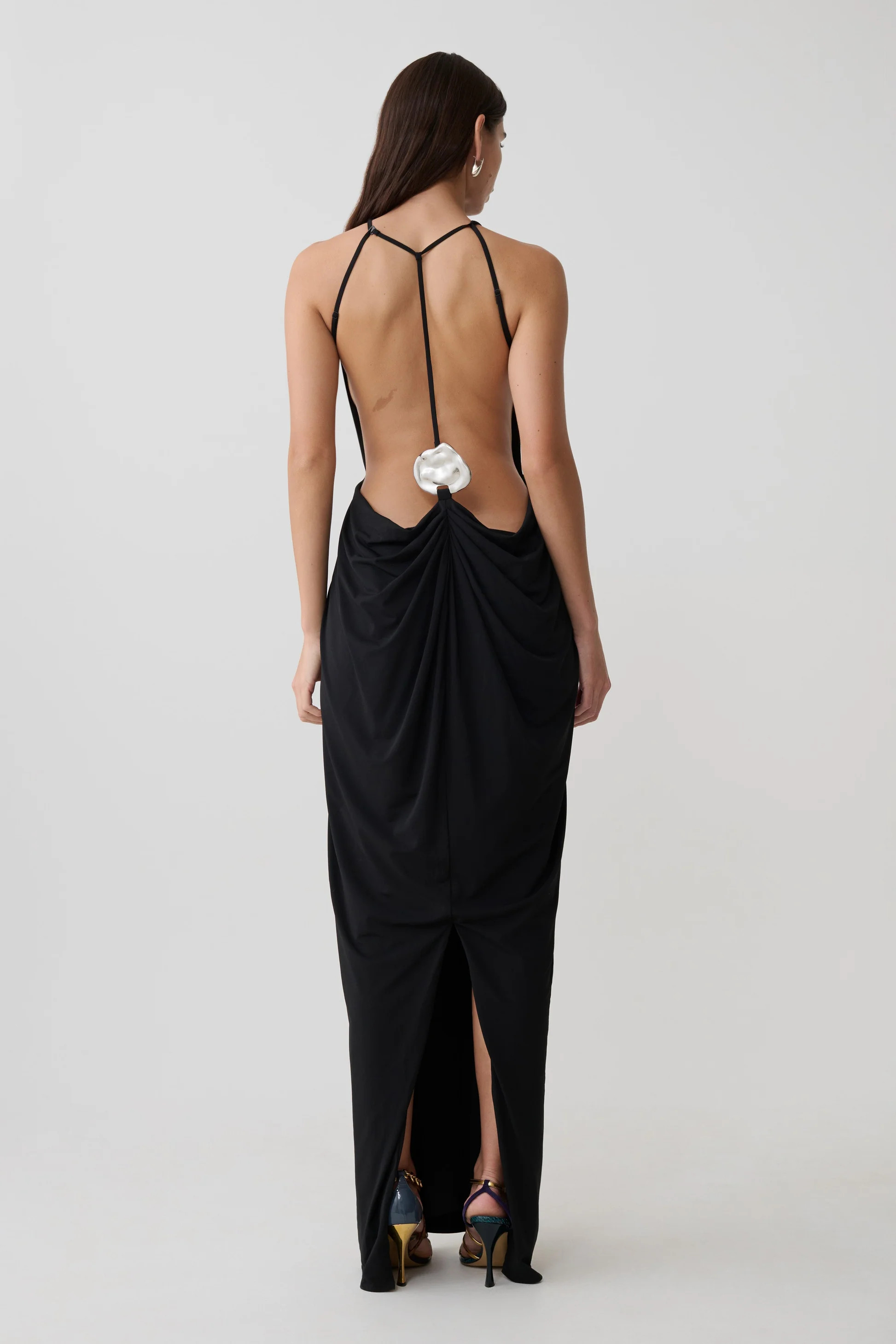 Bahari Low Back Halter Maxi Dress - Black | Meshki UK