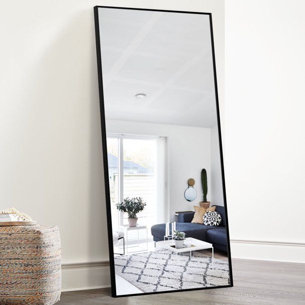 NeuType Full Length Standing Floor Mirror with Aluminum Alloy Thin Frame, Black, 65" x 22" - Walm... | Walmart (US)