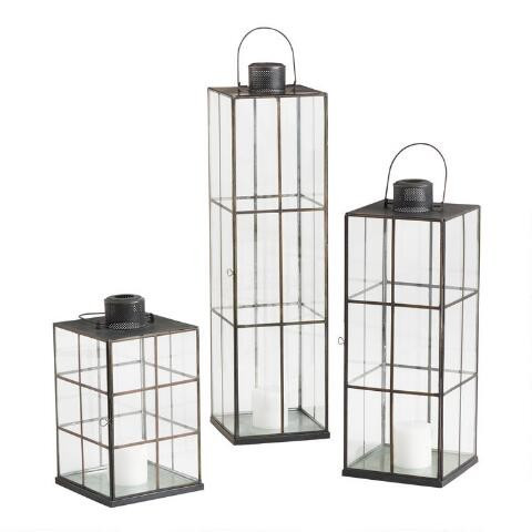 Black Iron Windowpane Cargo Candle Lantern | World Market