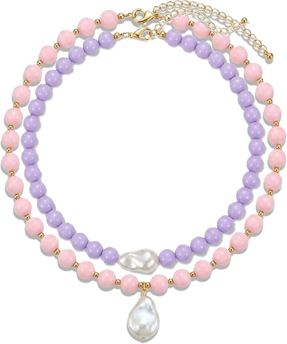 Chunky Colorful Beaded Necklace for Women with Baroque Pearls Summer Jewelry | Amazon (US)