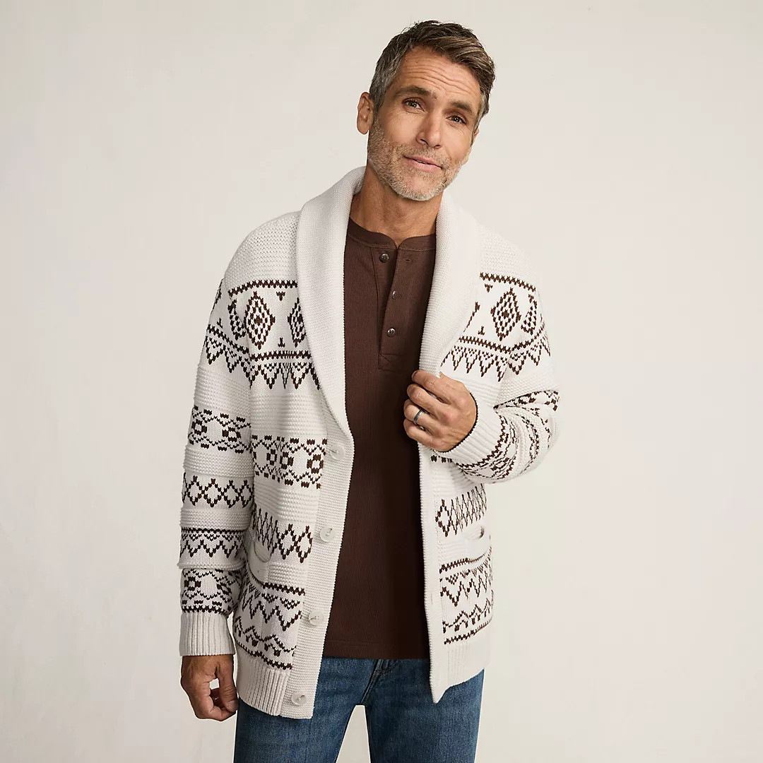 Men's Long Sleeve Cotton Blend Shawl Fairisle Cardigan | Lands' End (US)