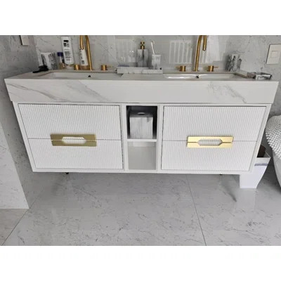 Sienna-white Double Sinks Bathroom Vanity With Carrara Marble Top 60 | Wayfair North America
