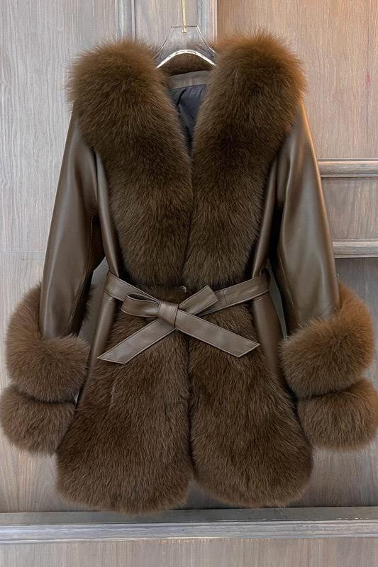 Jessica Bara Ahtisa Fur Belted Long Coat Small / Brown | JESSICA BARA
