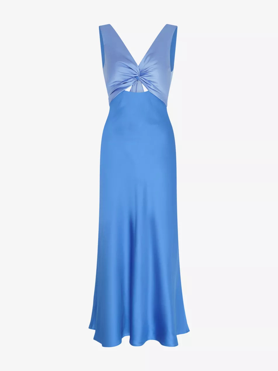 Maggy V-Neck Cut-Out Sleeveless Satin Midi Dress | Selfridges