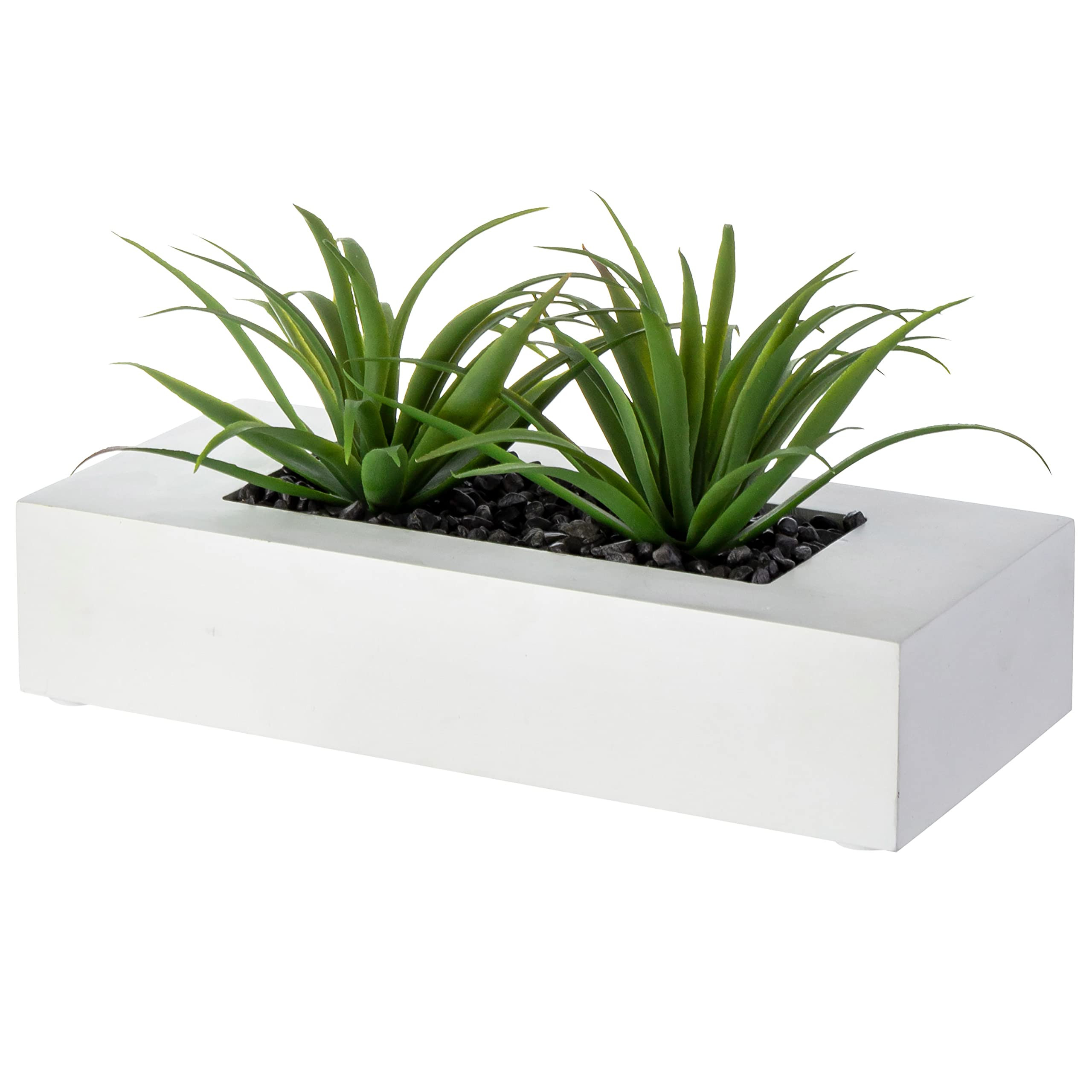 MyGift 10 Inch Artificial Grass Fake Plants in White Rectangular Wood Planter - Faux Plants Indoo... | Amazon (US)