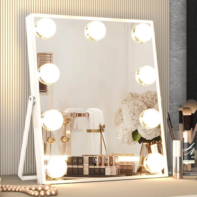 Misao Accent Mirror with Lights, Hollywood Makeup Mirror with 3 Colors, Make-up Mirror with 9 LED... | Wayfair North America