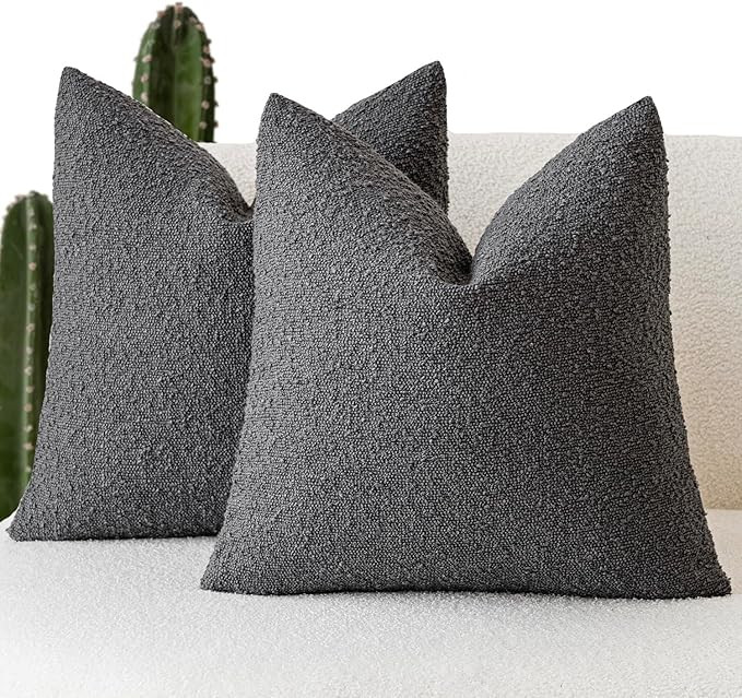 Foindtower Set of 2, Decorative Textured Boucle Throw Pillow Covers Accent Solid Pillow Cases Neu... | Amazon (US)
