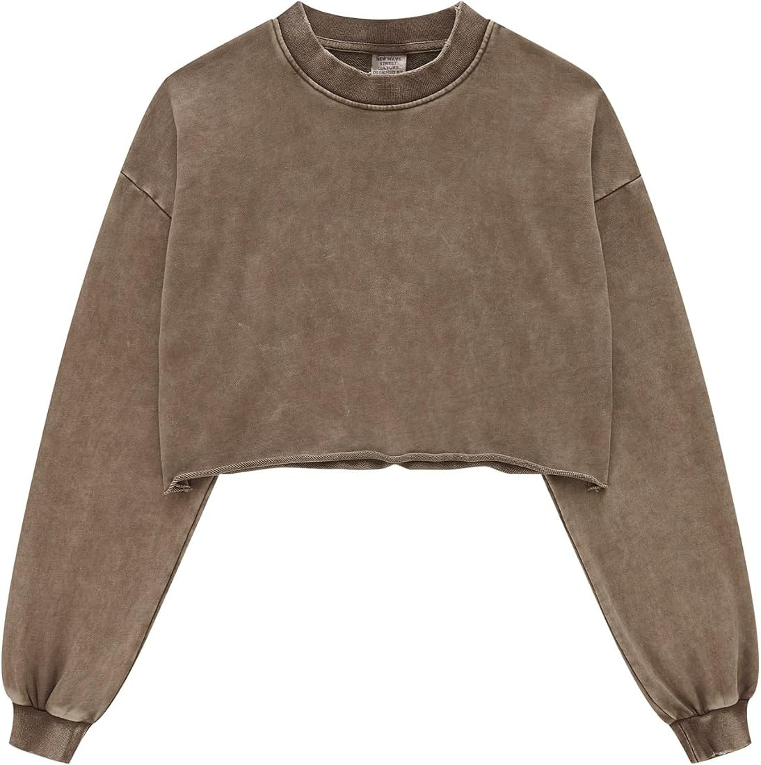 BINTEHGS Acid Wash Cropped Sweatshirts for Women Vintage Crewneck Sweatshirt Long Sleeve Crop Top... | Amazon (US)